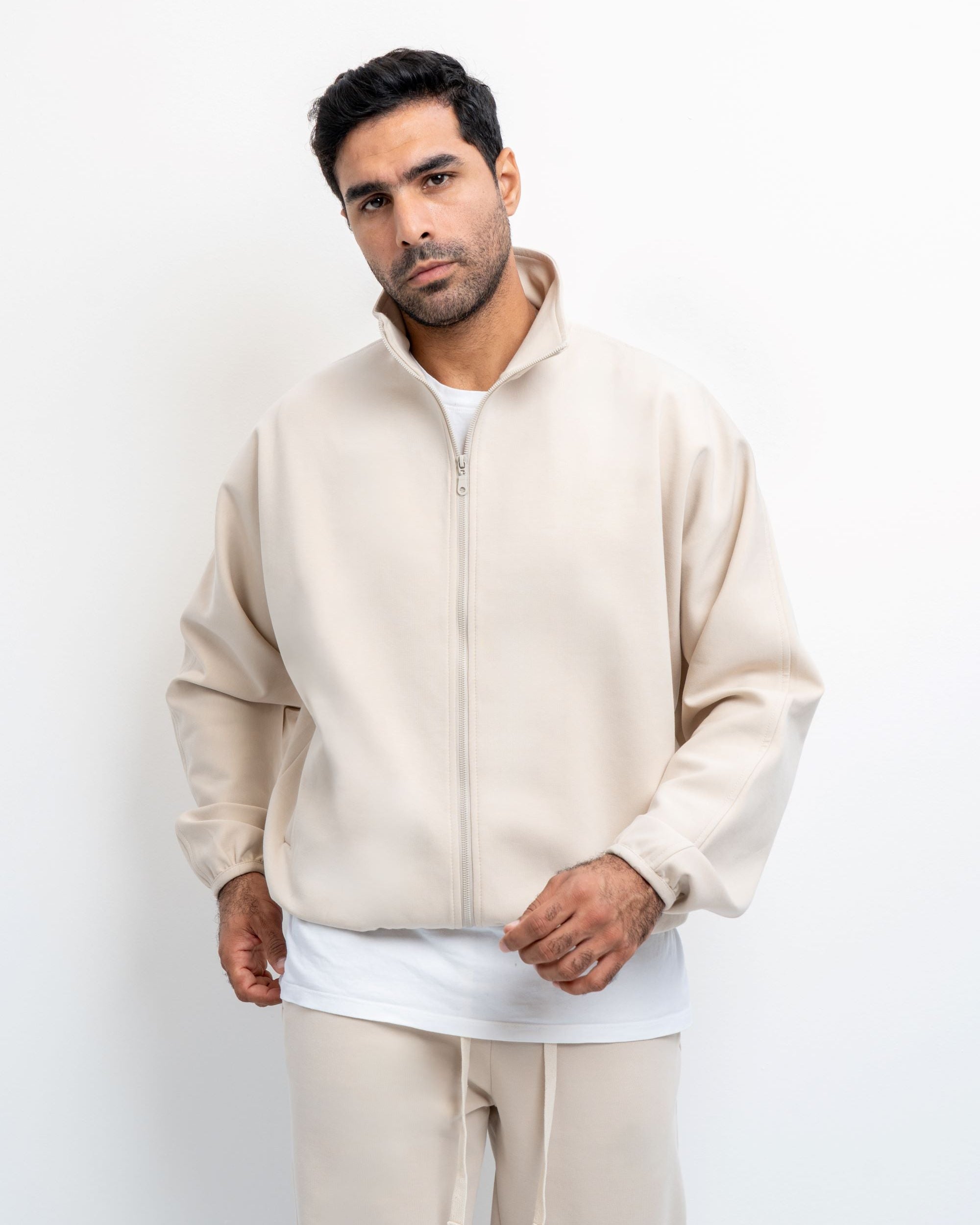 Off-white Cropped Jacket with straight leg pants