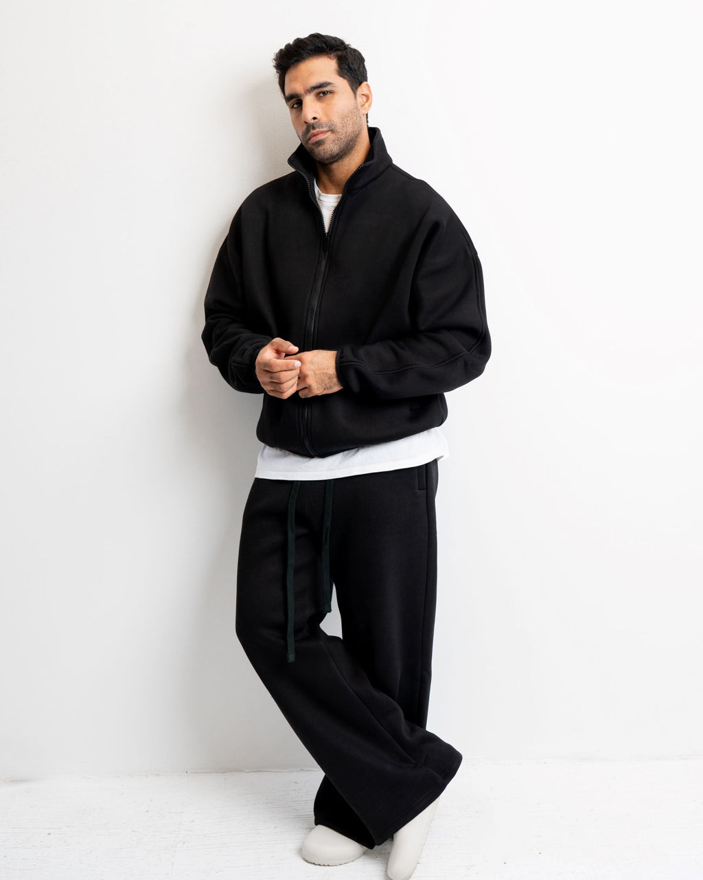 Black Cropped Zip-up Jacket SET