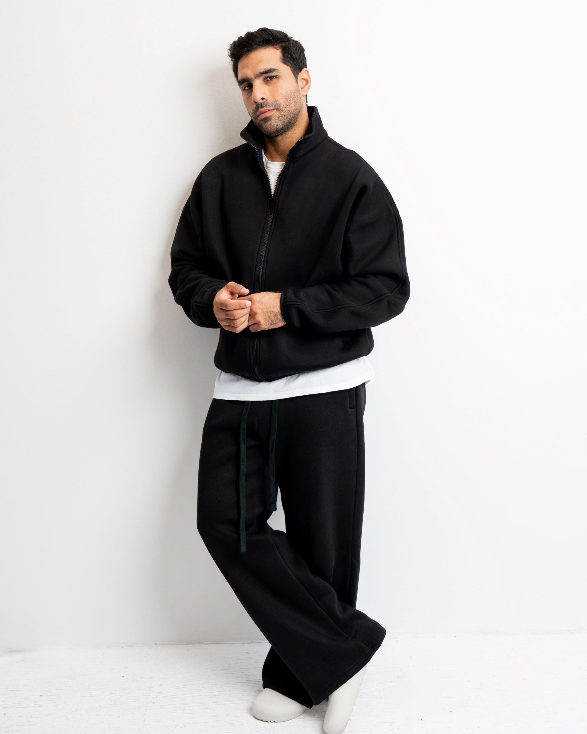 Black Cropped Zip-up Jacket SET