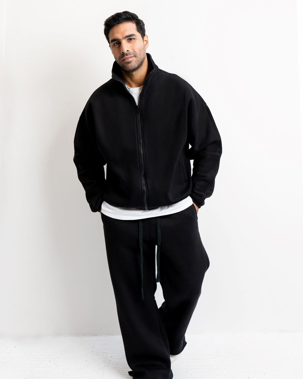 Black Cropped Zip-up Jacket SET