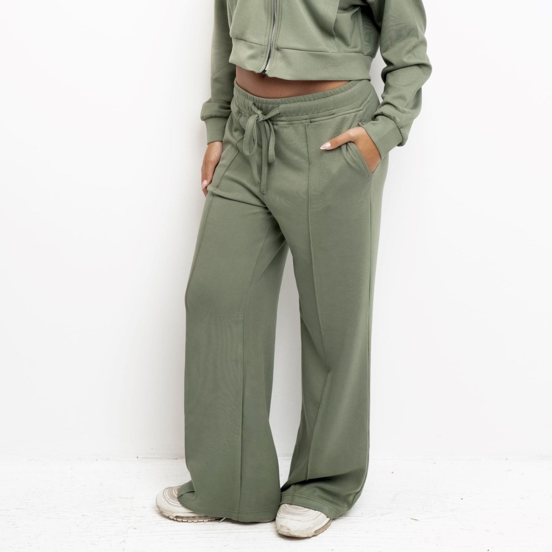 Olive Soft Feel Wide-Leg Joggers 