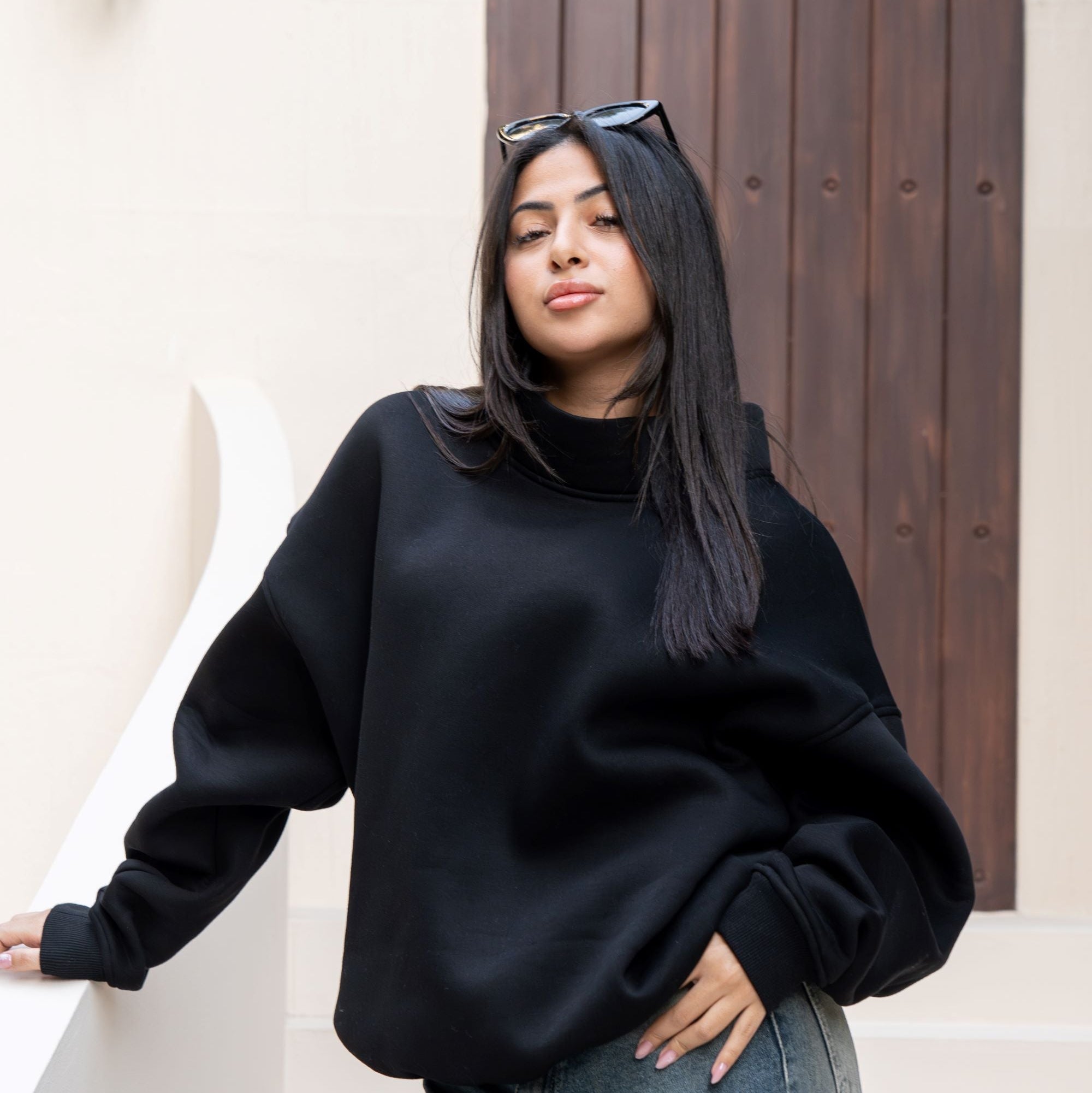 Black oversized Mock Neck