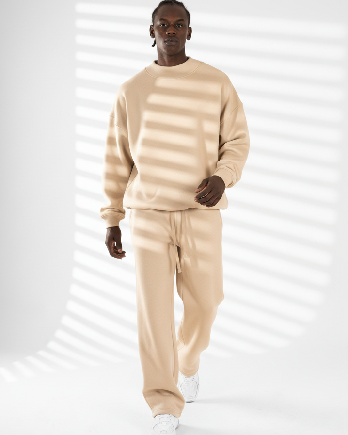 Beige Mock-Neck &  Boot-Cut Pants SET