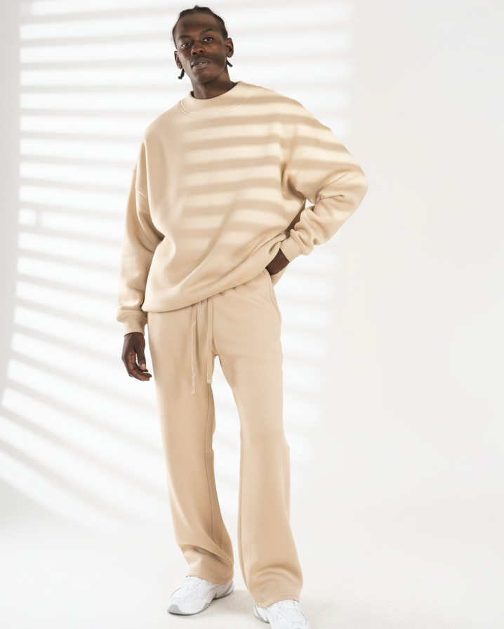 Beige Mock-Neck &  Boot-Cut Pants SET
